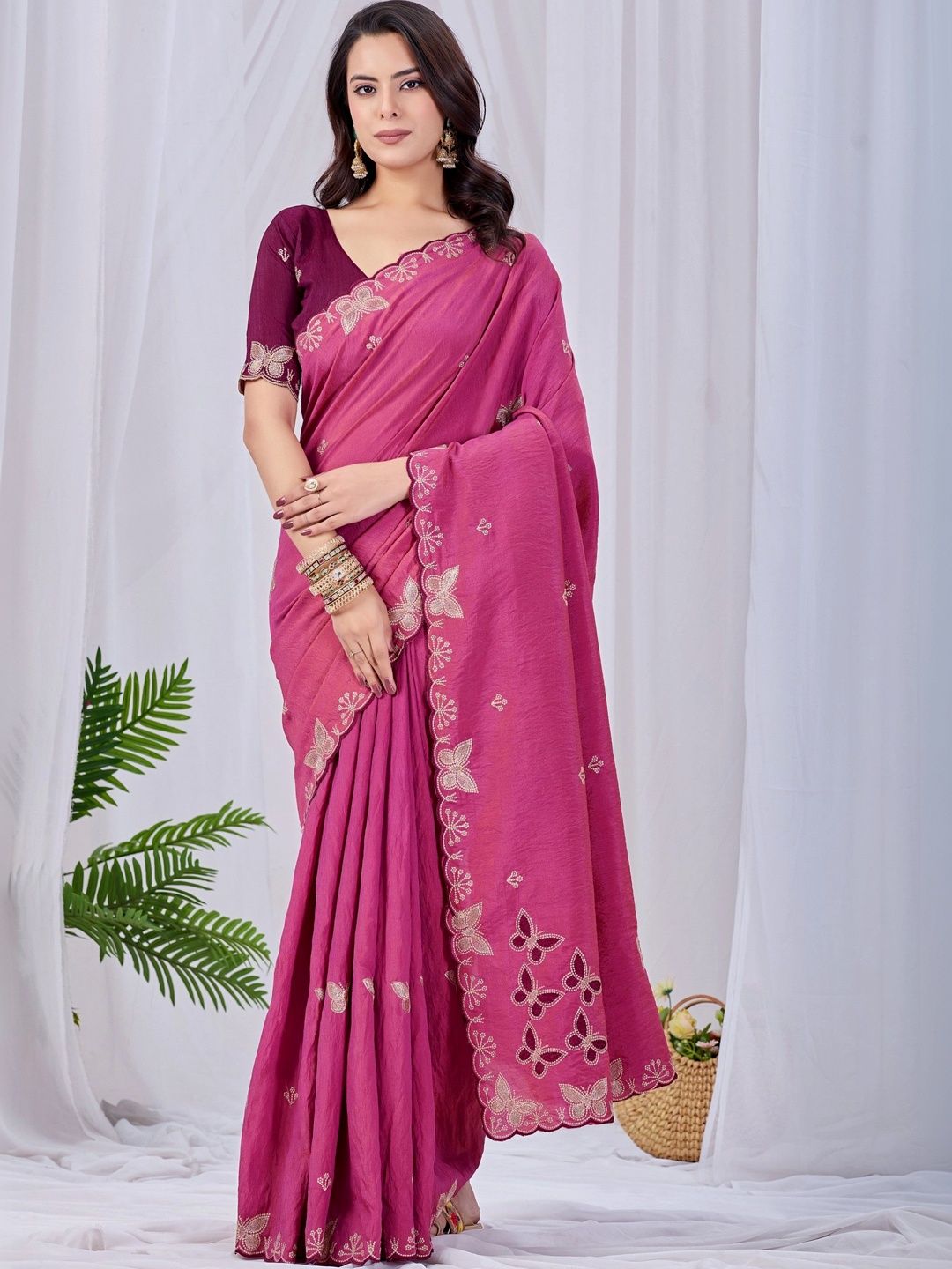 all about you Ethnic Motifs Embroidered Poly Chiffon Designer Saree-picture-11