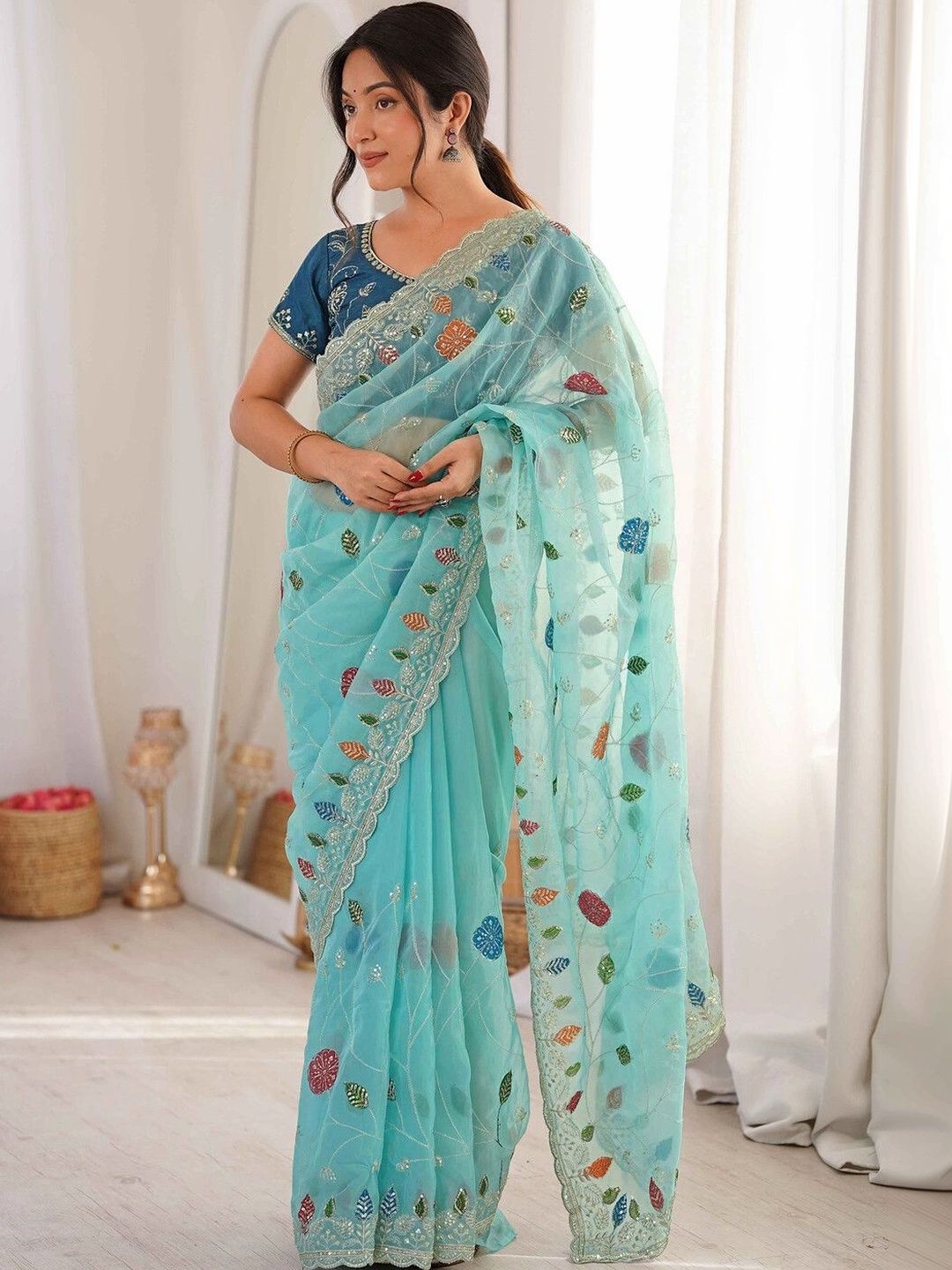 SAARA Floral Embroidered Tissue Saree-picture-34