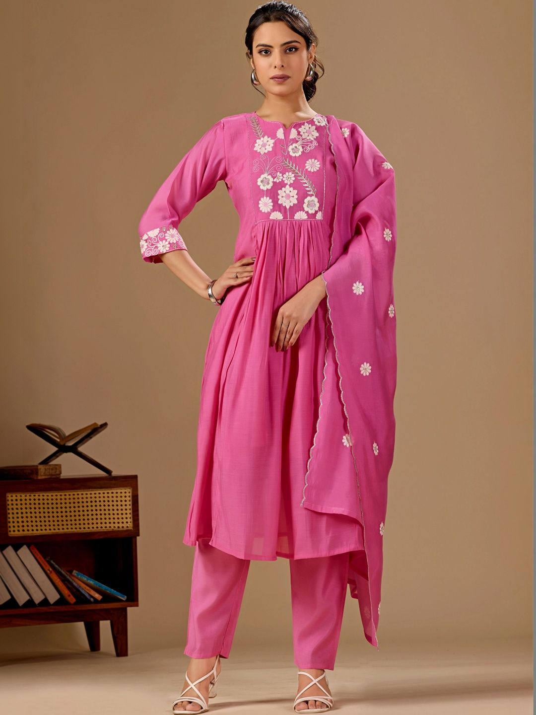 MANVAA Women Floral Embroidered Empire Thread Work Kurta with Trousers & With Dupatta-picture-29