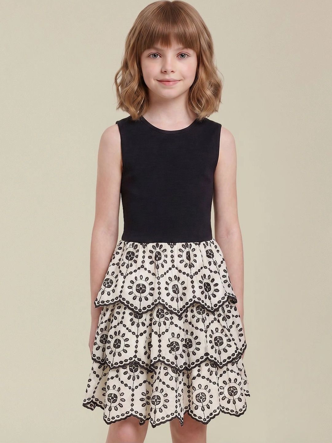 Vero Moda Ethnic Motifs Embroidered Ruffled A-Line Dress-picture-23