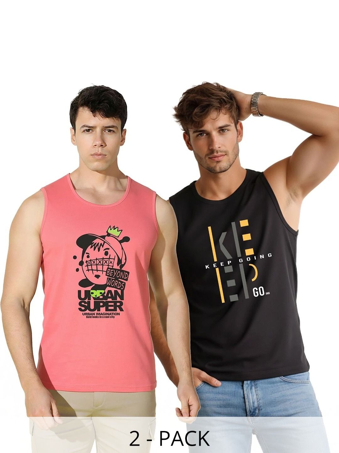MINISTRY OF FRIENDS Pack of 2 Printed Cotton Gym Vest-picture-53