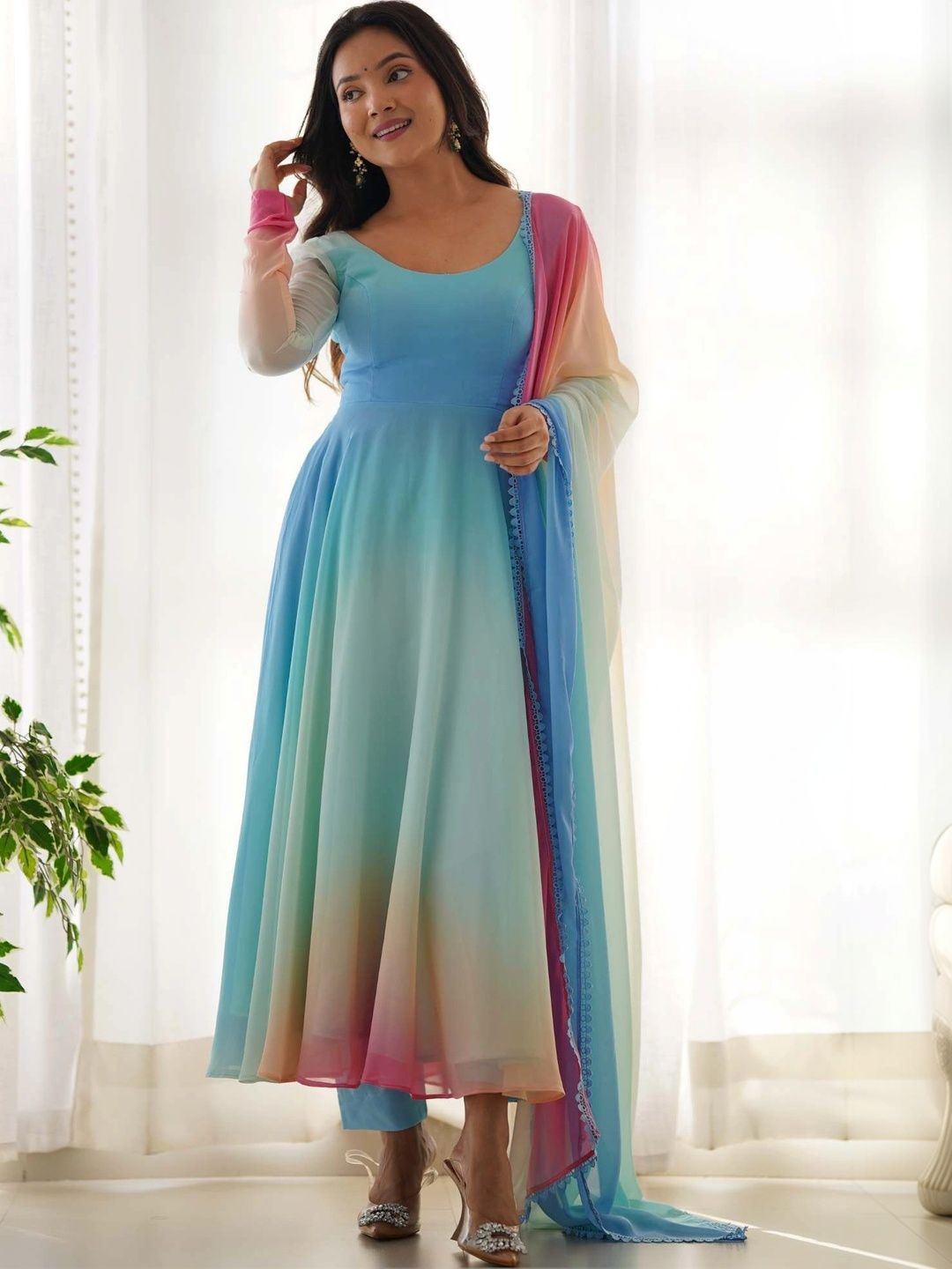 HERE&NOW Women Ombre Dyed Regular Kurta with Trousers & With Dupatta-picture-40