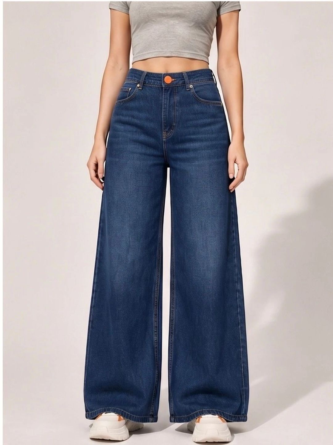 Encrypt Women Original Wide Leg High-Rise Light Fade Stretchable Jeans-picture-29