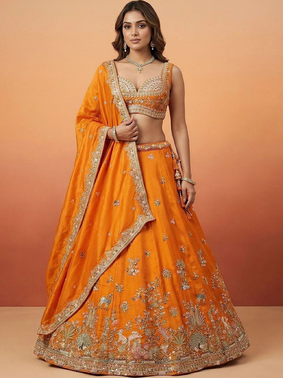 panchhi Embroidered Beads and Stones Semi-Stitched Lehenga & Blouse With Dupatta-picture-14