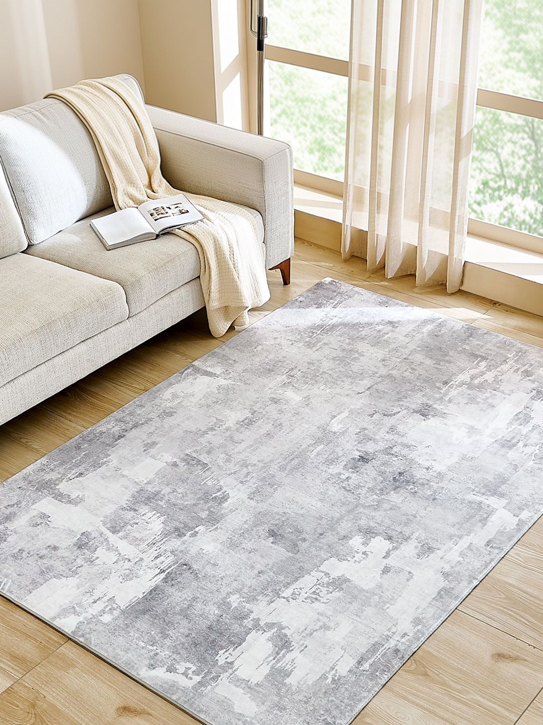 Home Centre Grey Abstract Anti-Skid Polyester Carpet-image-28