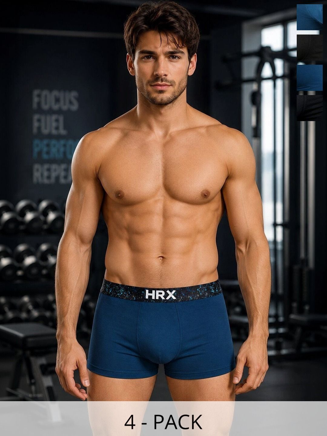 HRX by Hrithik Roshan Pack of 4 Cotton Blend Assorted Colourblocked Trunks-picture-40