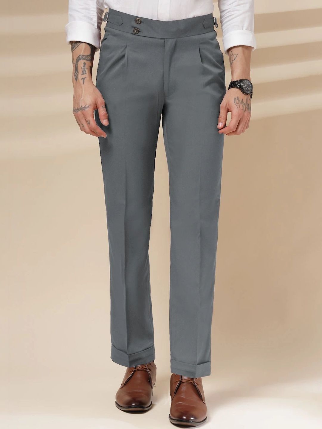 Italian Vega Men High-Rise Wrinkle Free Pleated Trousers-picture-42