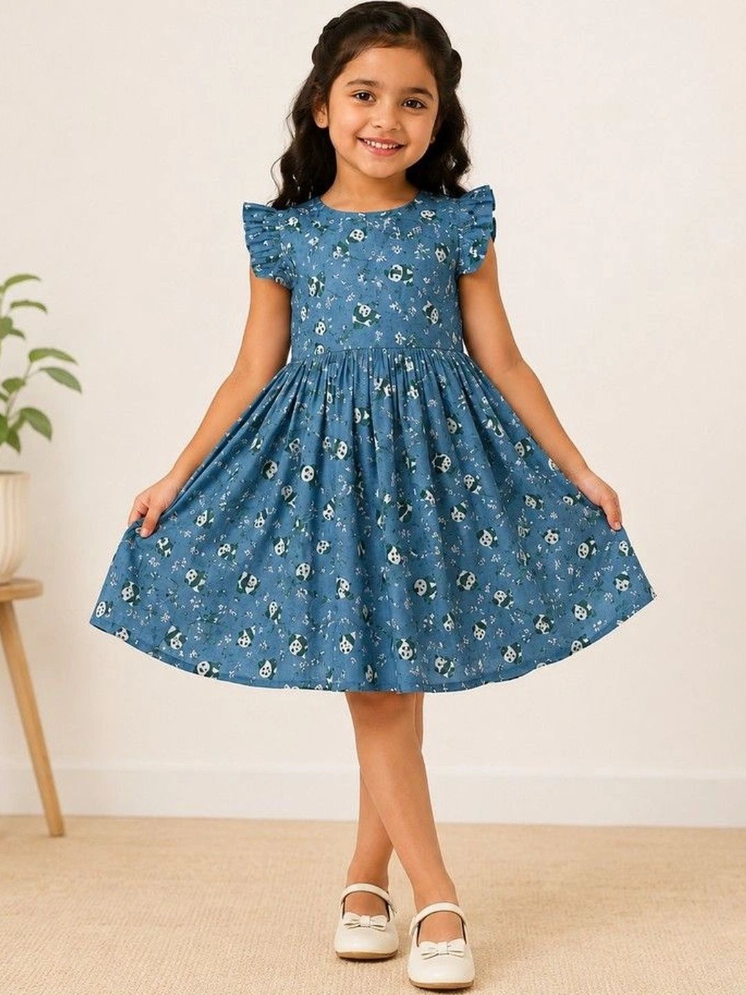 KALINI Floral Print Flutter Sleeve Ruffled A-Line Dress-picture-56