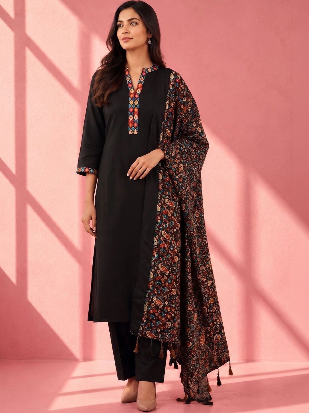 Anouk Women Ethnic Motifs Regular Thread Work Pure Cotton Kurta with Trousers & With Dupatta-image-39