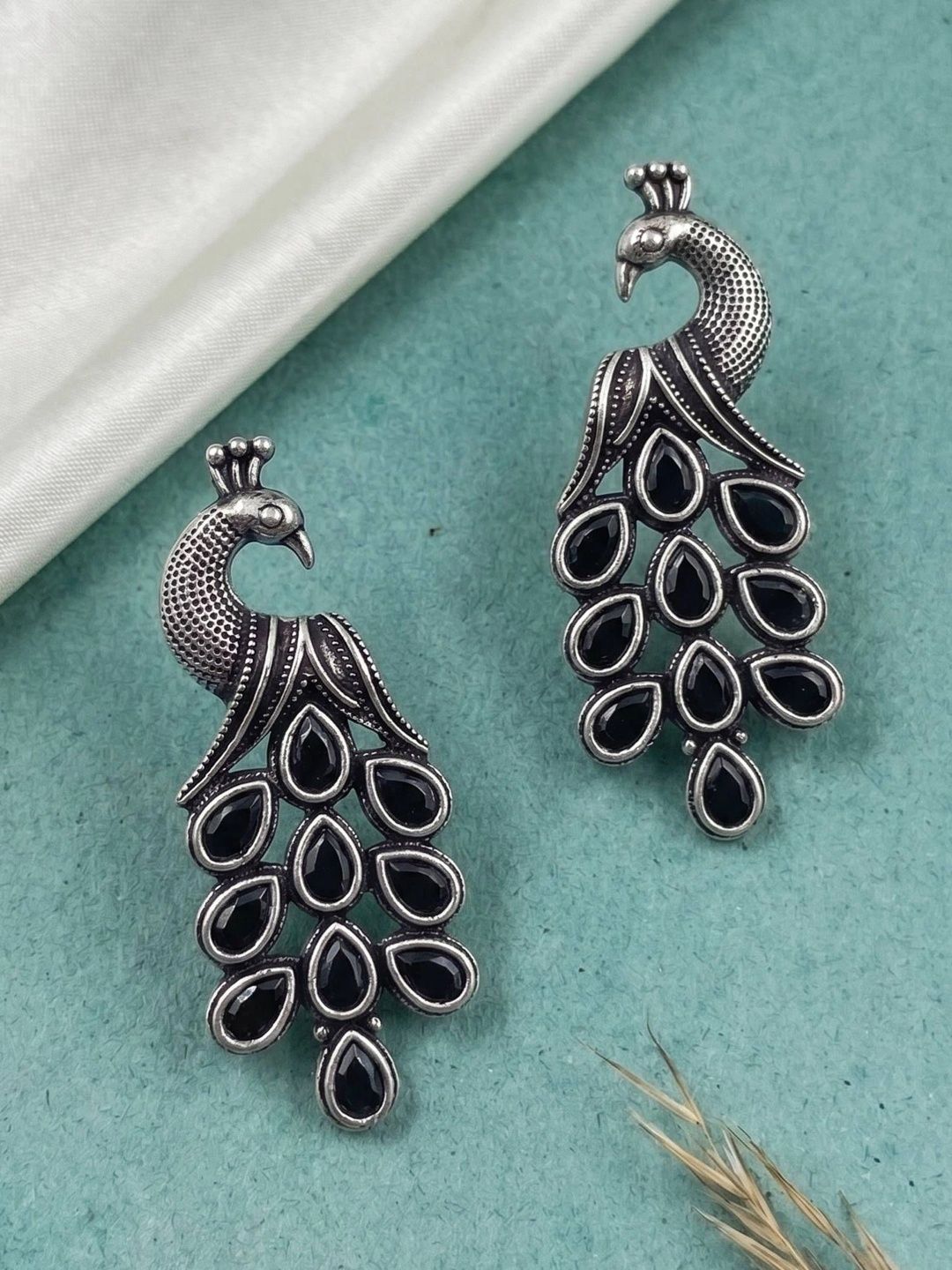 THE GLAM POUCH Peacock Shaped Drop Earrings-picture-15