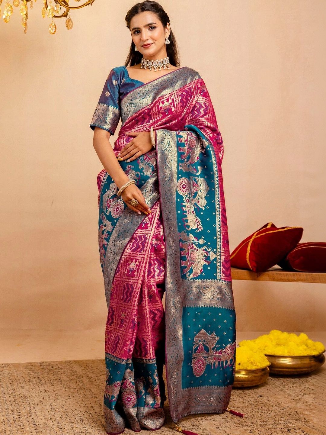 SAARA Woven Design Zari Silk Blend Saree-picture-23