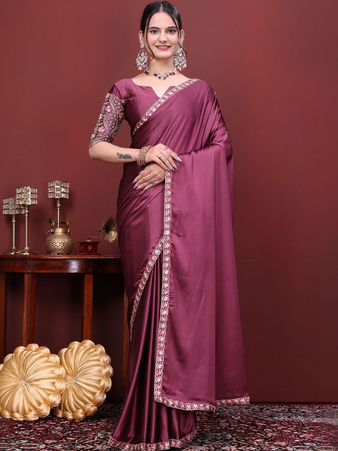 all about you Embroidered Satin Designer Saree-picture-6