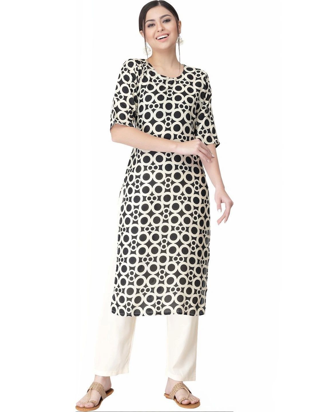 HERE&NOW Women Geometric Printed Crepe Kurta-picture-34
