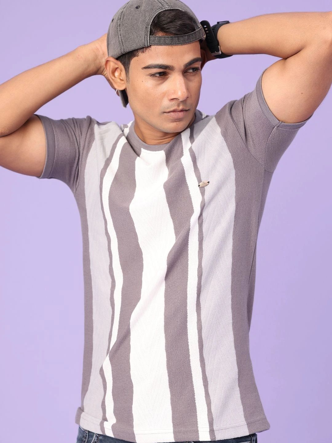 V-Mart Men Striped Slim Fit T-shirt-image-36