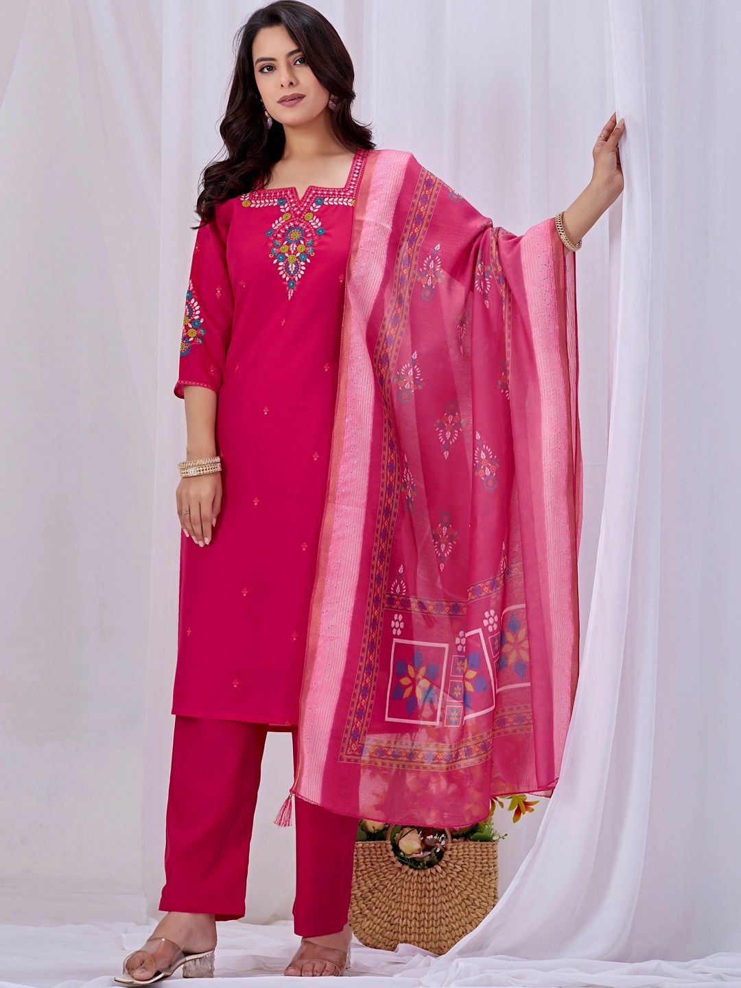 MANVAA Women Ethnic Motifs Embroidered Regular Thread Work Kurta with Trousers & With Dupatta-picture-44