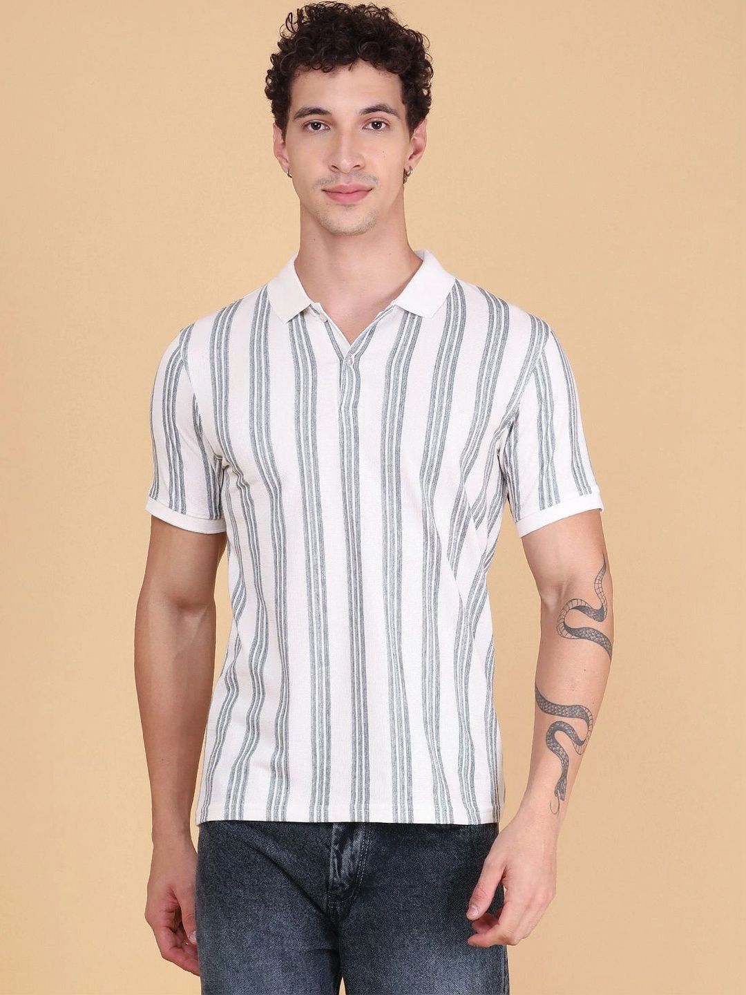 V-Mart Men Striped Polo Collar T-shirt-picture-55