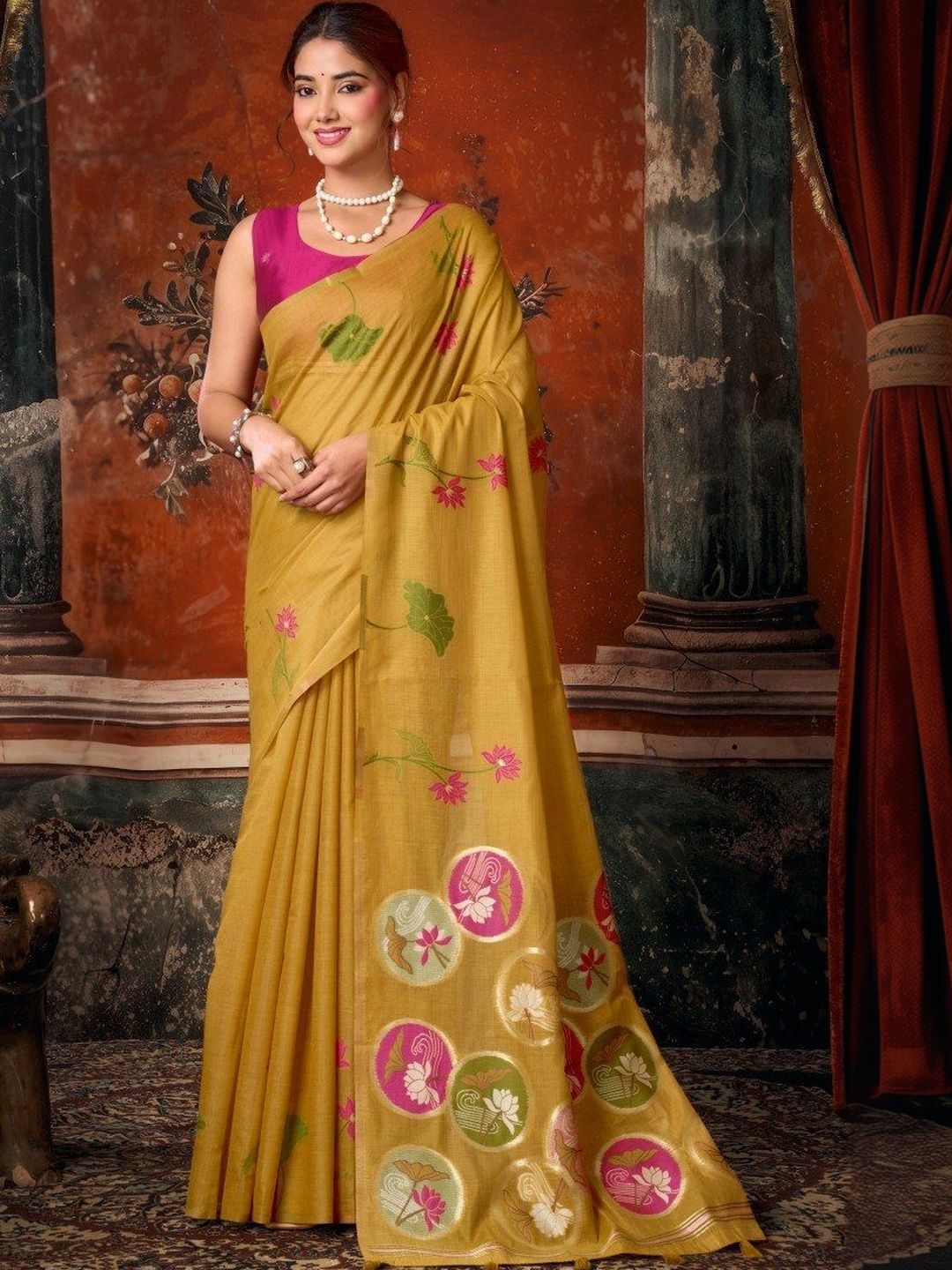 GREEN PEARS Floral Silk Blend Designer Kanjeevaram Saree-picture-43
