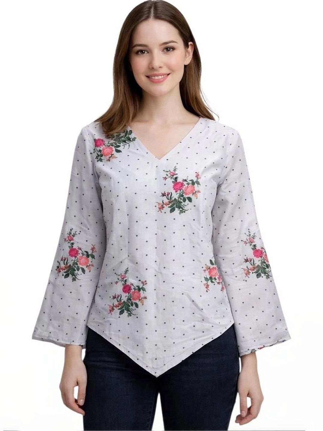CRUMBIN Printed V Neck Top-picture-52