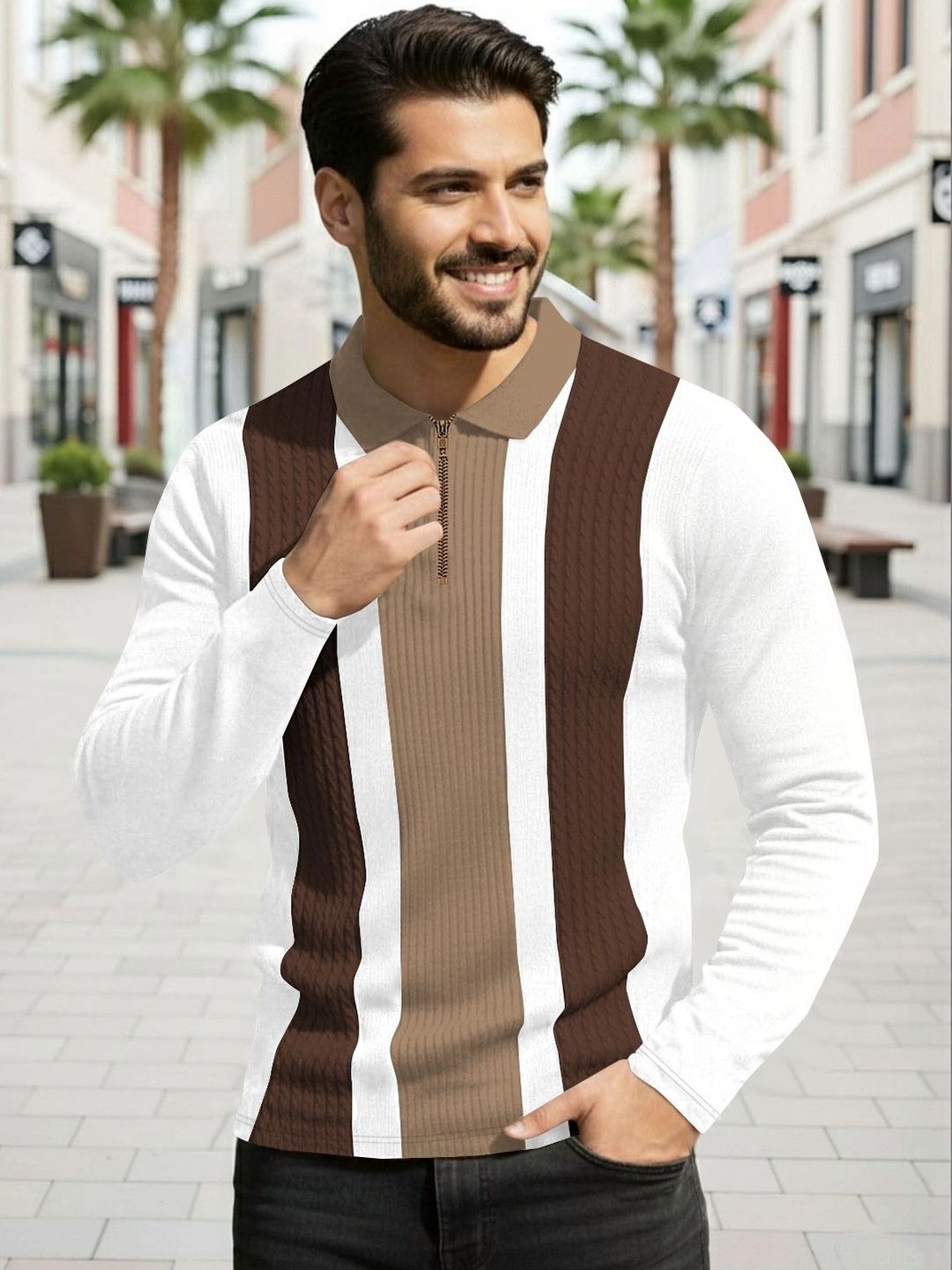 KAJARU Men Striped Polo Collar T-shirt-picture-23