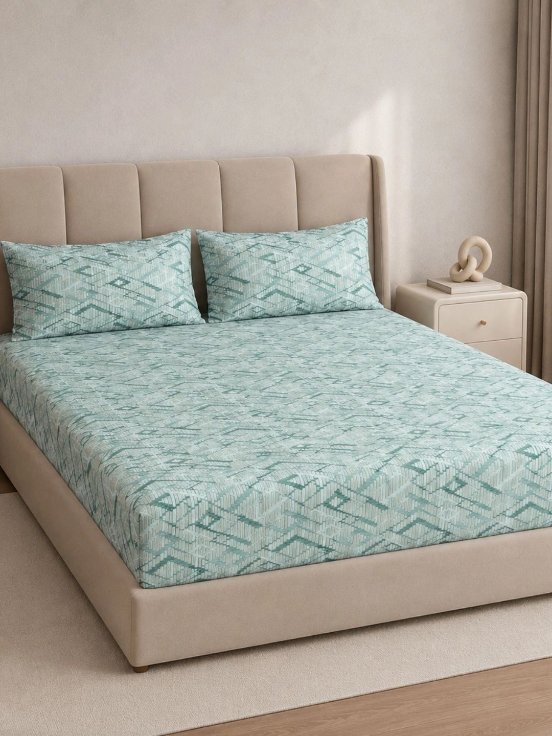 Sleeping Owls- because your sleep matters Teal 220 TC King Bedsheet with 2 Pillow Covers-image-25