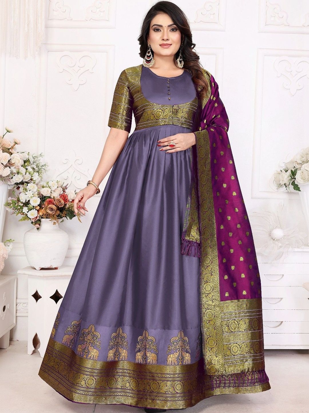 Kinjhit Fashion Woven Design A-Line Ethnic Dresses-picture-34