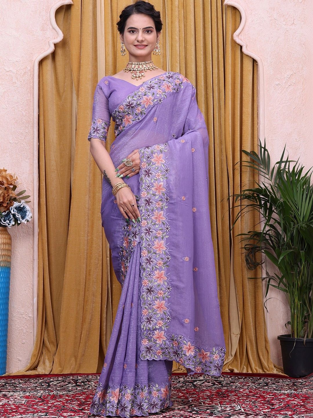 all about you Floral Embroidered Tissue Designer Saree-image-9