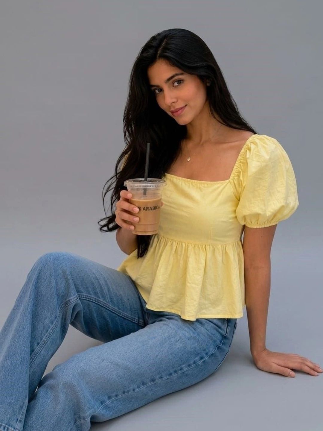 Sajifab Puff Sleeve Smocked Cotton Peplum Top-picture-51