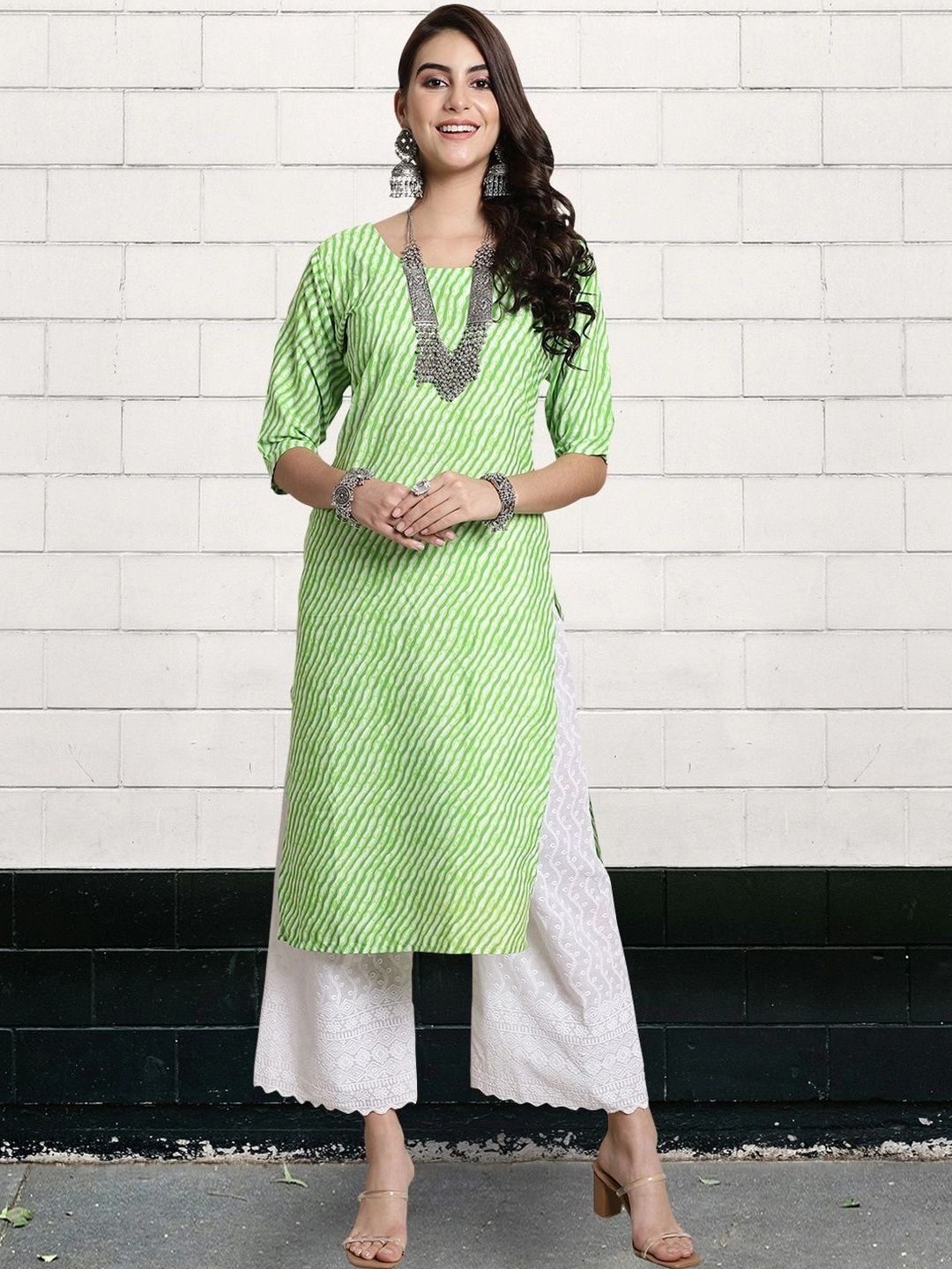 HERE&NOW Women Leheriya Printed Crepe Kurta-picture-25