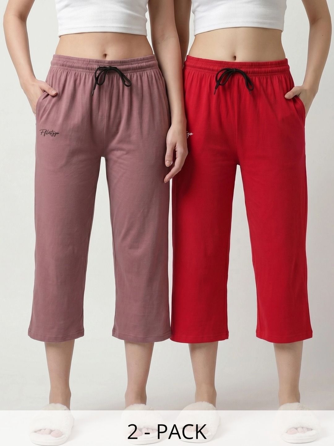 FFLIRTYGO Pack Of 2 Pure Cotton Mid-Rise Lounge Pants-picture-30