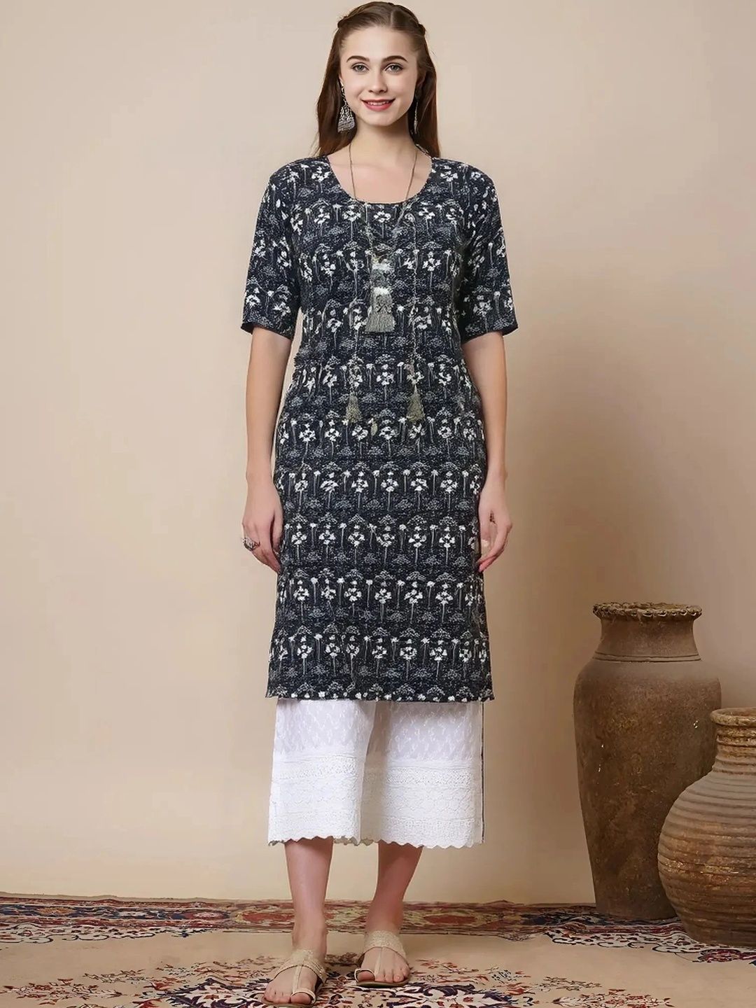 HERE&NOW Women Floral Printed Crepe Kurta-picture-29
