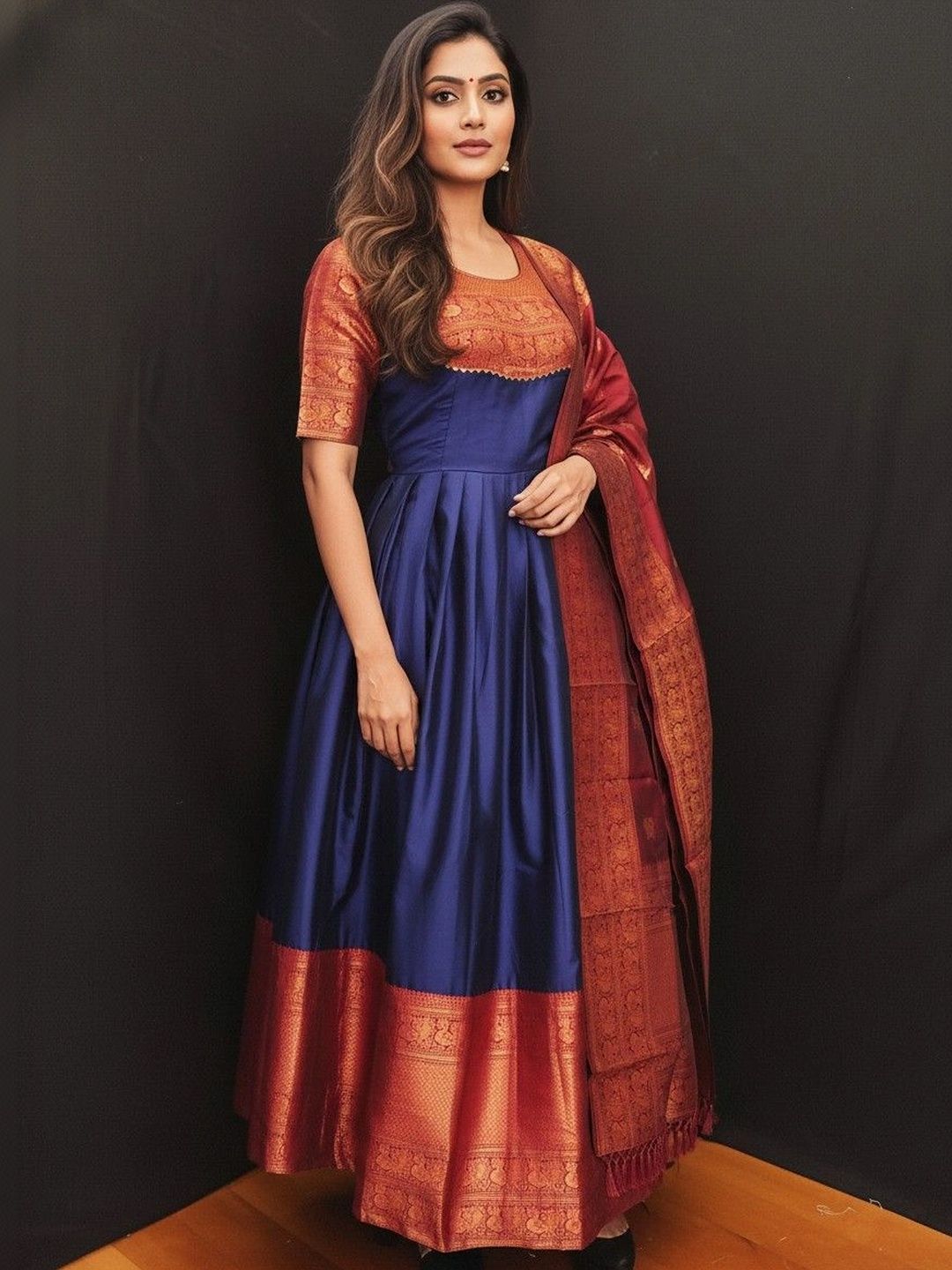 Kinjhit Fashion Patterned Ethnic Gown Dress With Dupatta-picture-31