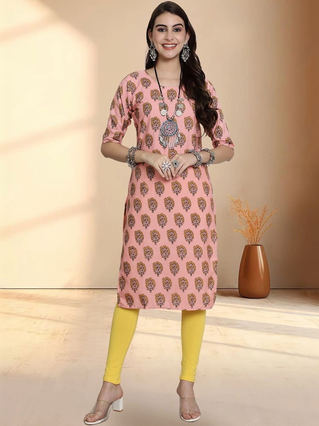 HERE&NOW Women Ethnic Motifs Printed Crepe Kurta-picture-39