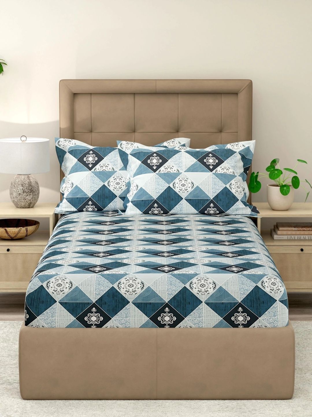 Pure Decor Blue & Blue 180 TC Single Bedsheet with 2 Pillow Covers-picture-39