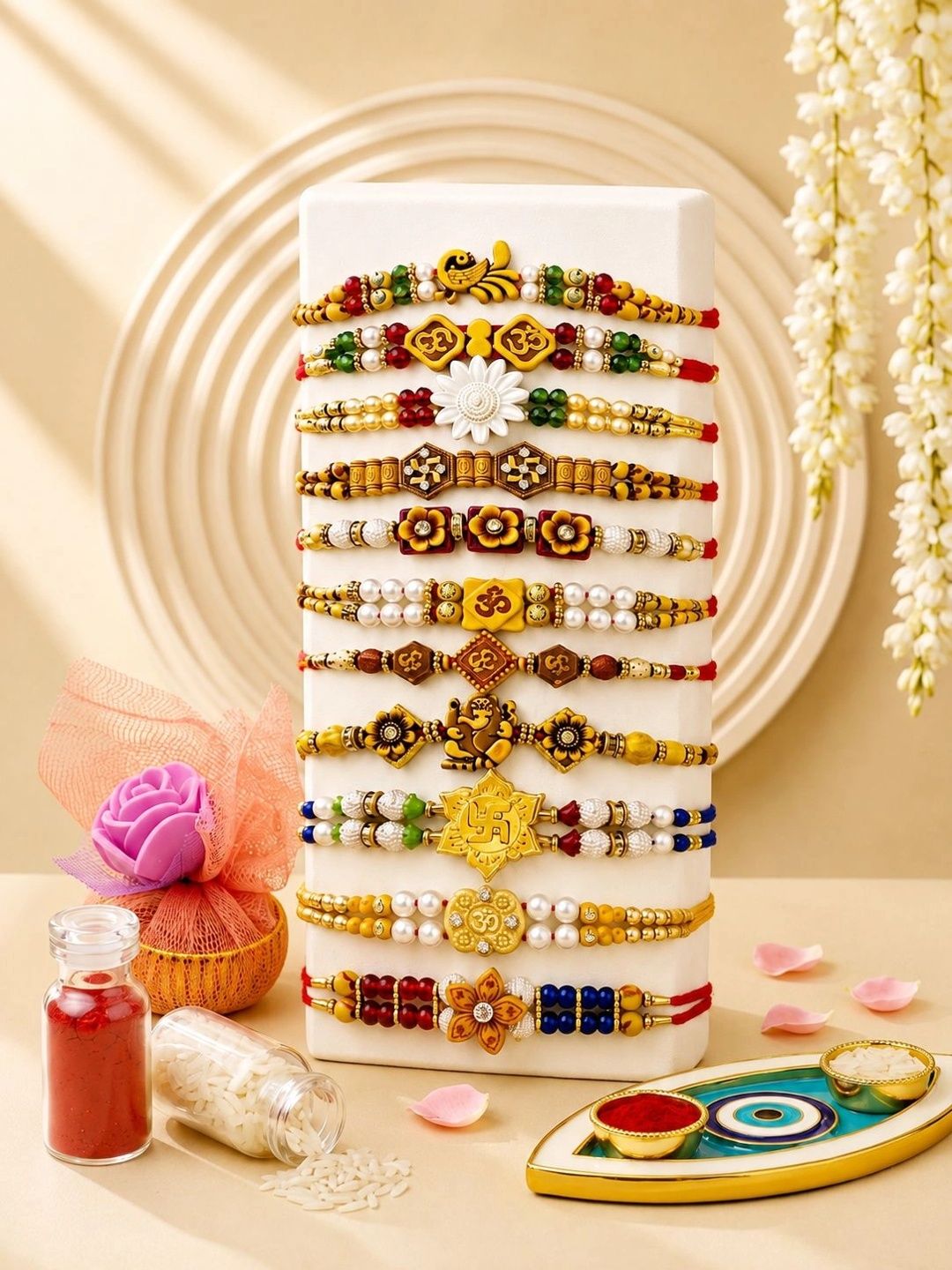 ADIVA Set Of 13 Rakhi Gift Set With Roli Chawal-picture-9