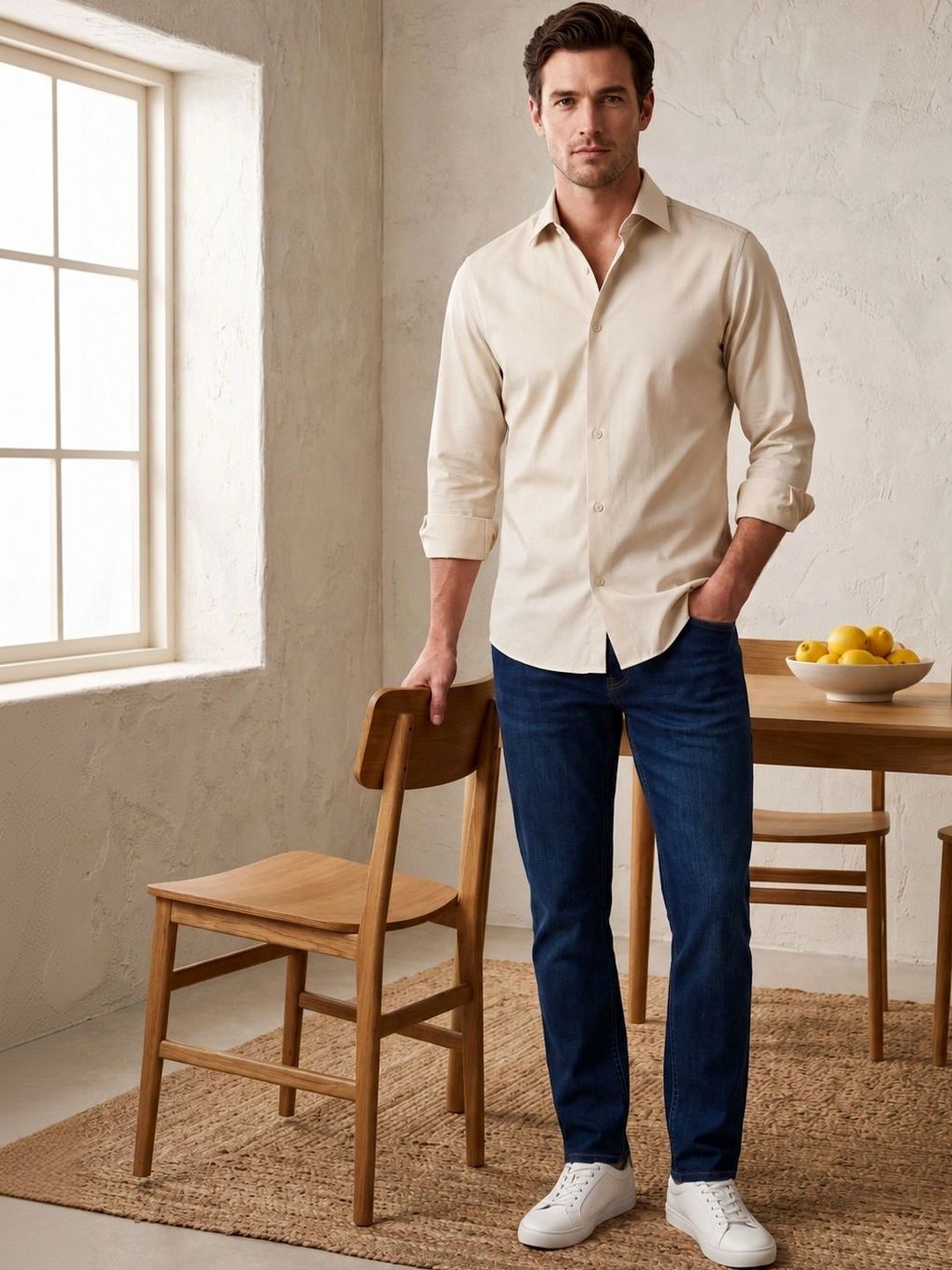 RICH STAG Men Cotton Comfort Casual Shirt with Spread Collar-image-1