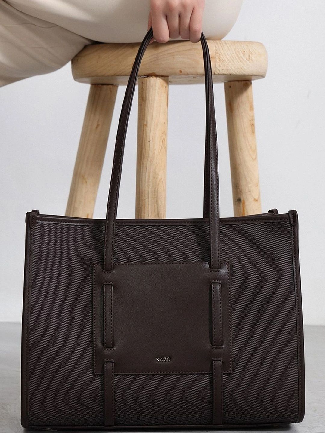 Kazo Textured Oversized Structured Tote Bag-image-38