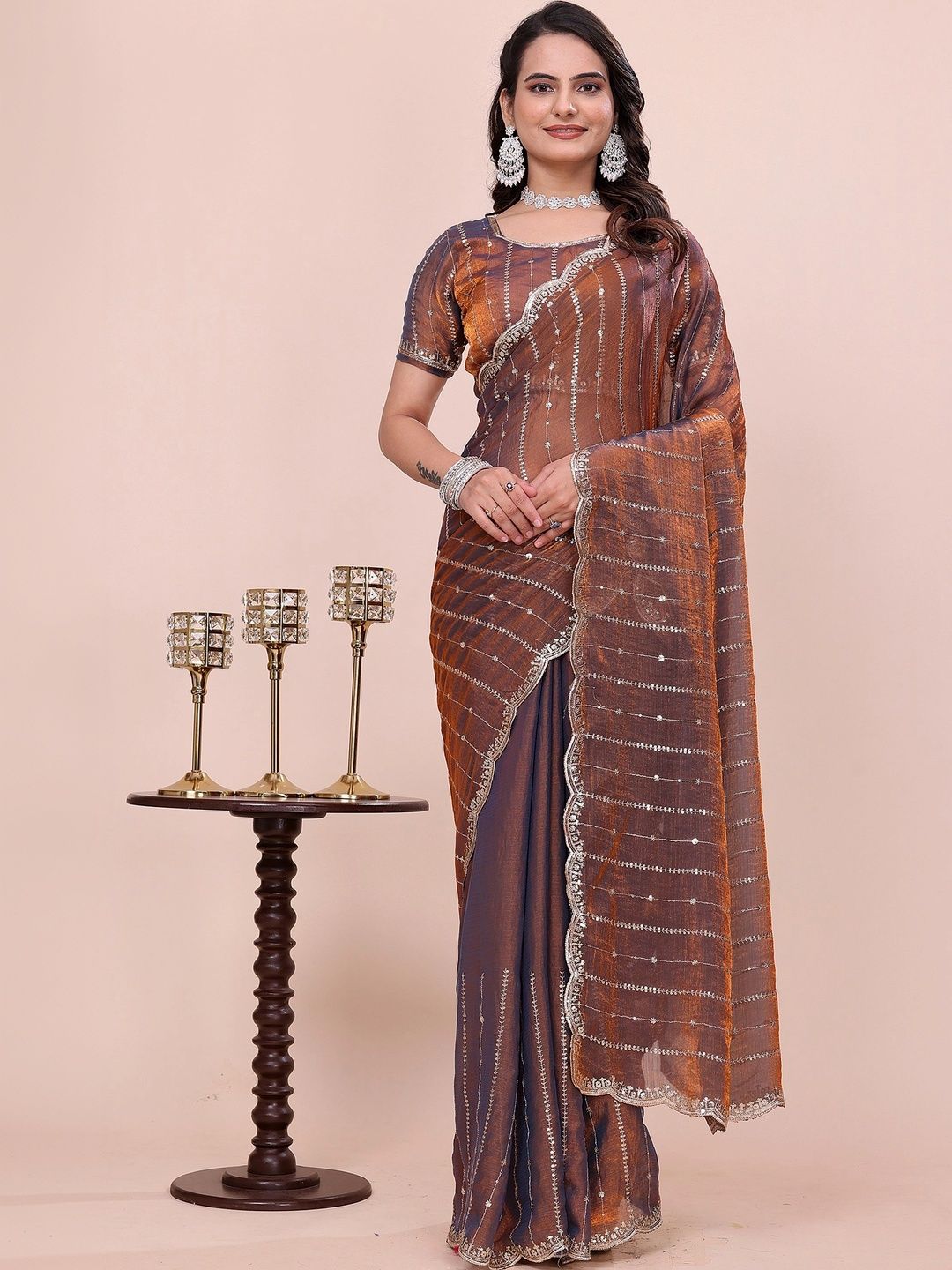 all about you Embellished Sequinned Tissue Designer Saree-image-13