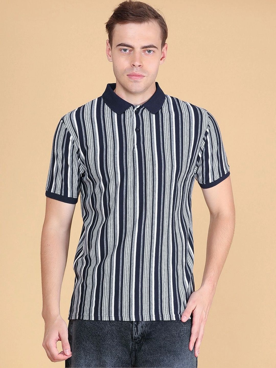 V-Mart Men Striped Polo Collar T-shirt-picture-30