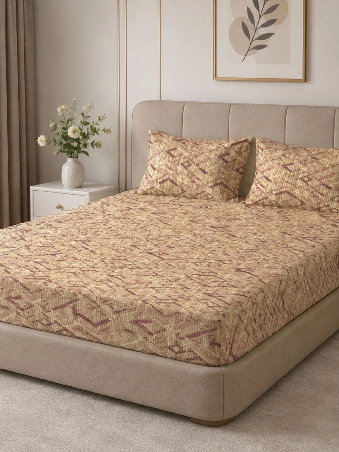 Sleeping Owls- because your sleep matters Taupe 220 TC King Bedsheet with 2 Pillow Covers-image-44