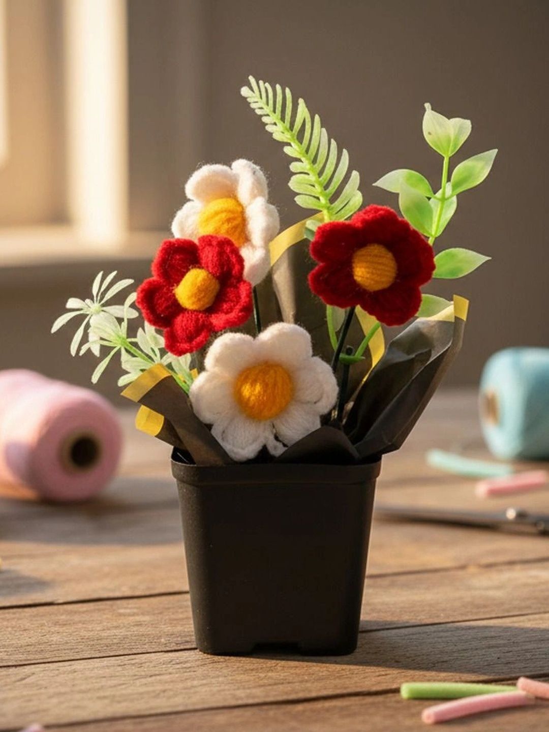 Agantuk Multicoloured 4 Pieces Artificial Flower With Pot-picture-56