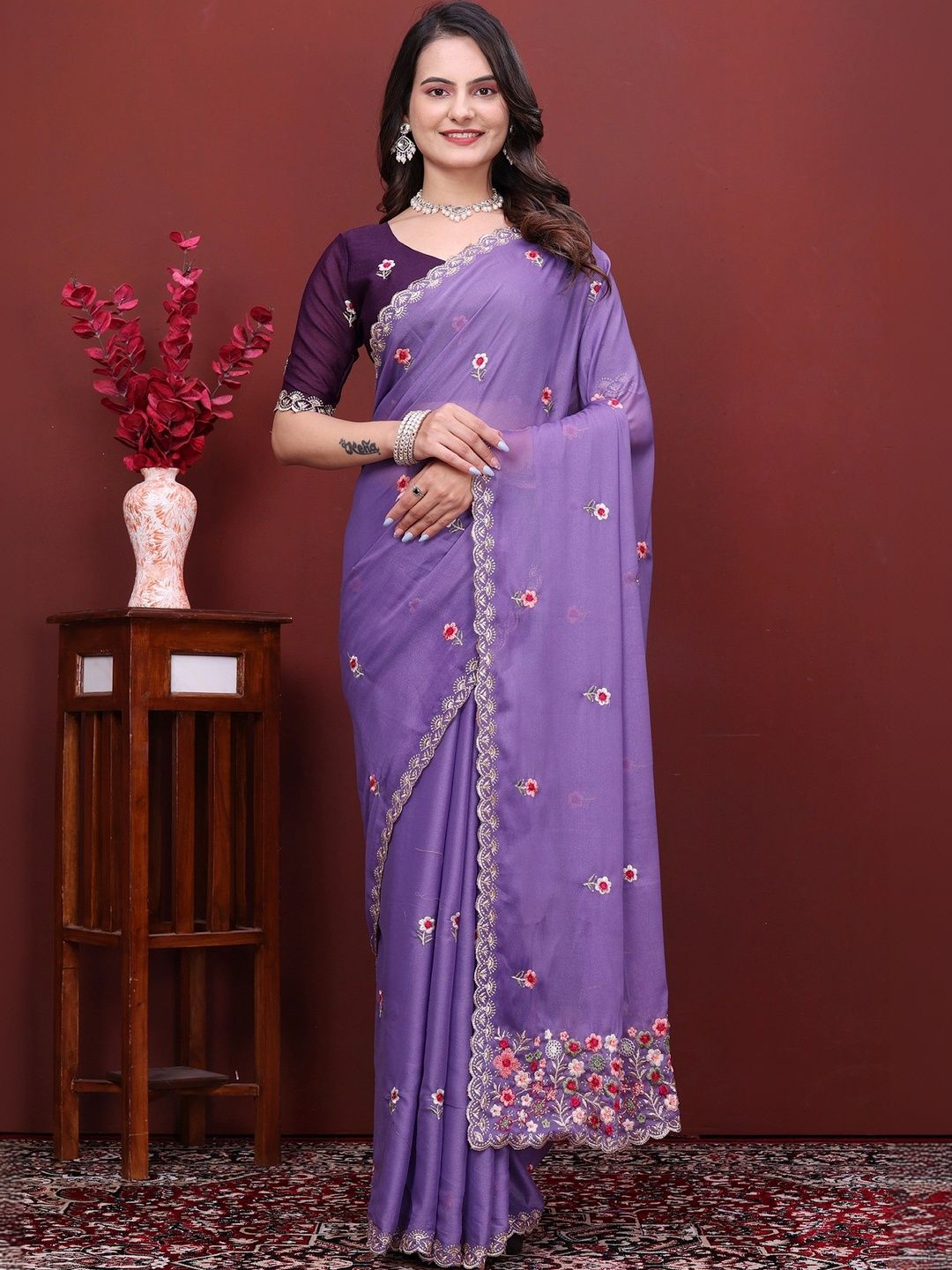 all about you Floral Embroidered Poly Georgette Designer Saree-picture-0