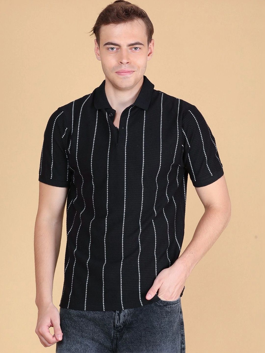 V-Mart Men Striped Polo Collar T-shirt-image-42