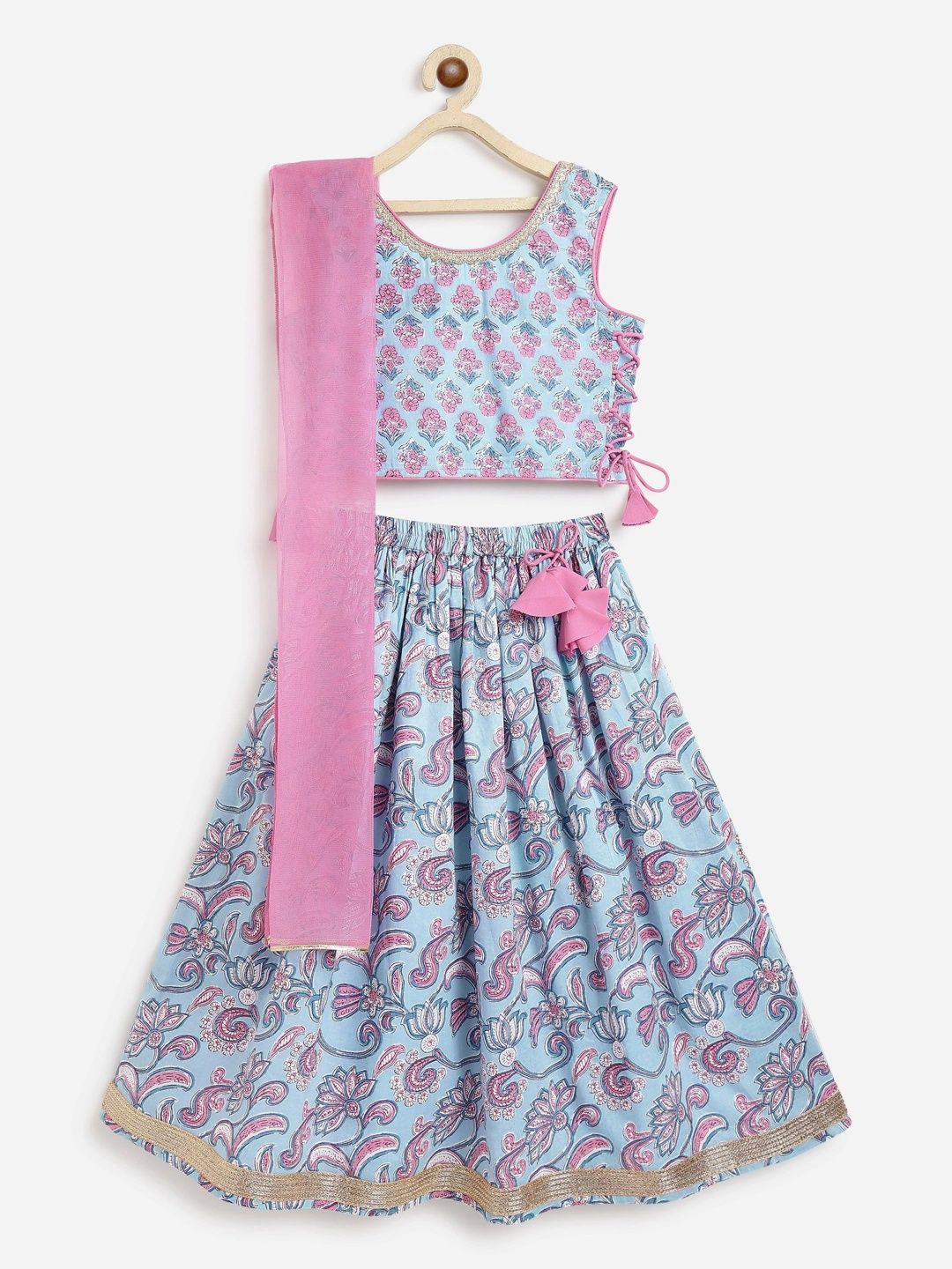 Campana Girls Printed Block Print Ready to Wear Lehenga & Blouse With Dupatta-picture-46