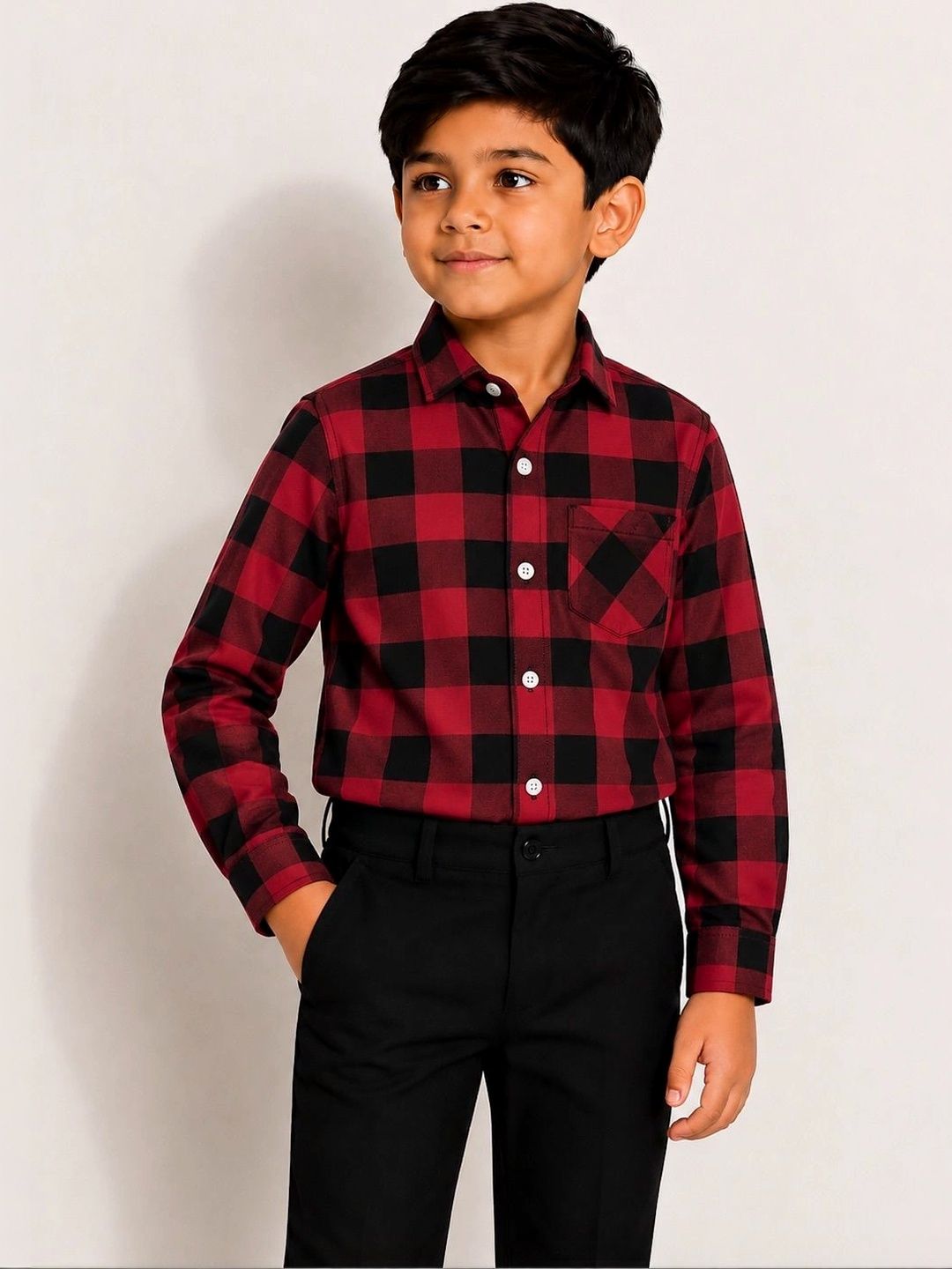 LABHKALA Boy Checked Spread Collar Casual Shirt-picture-54
