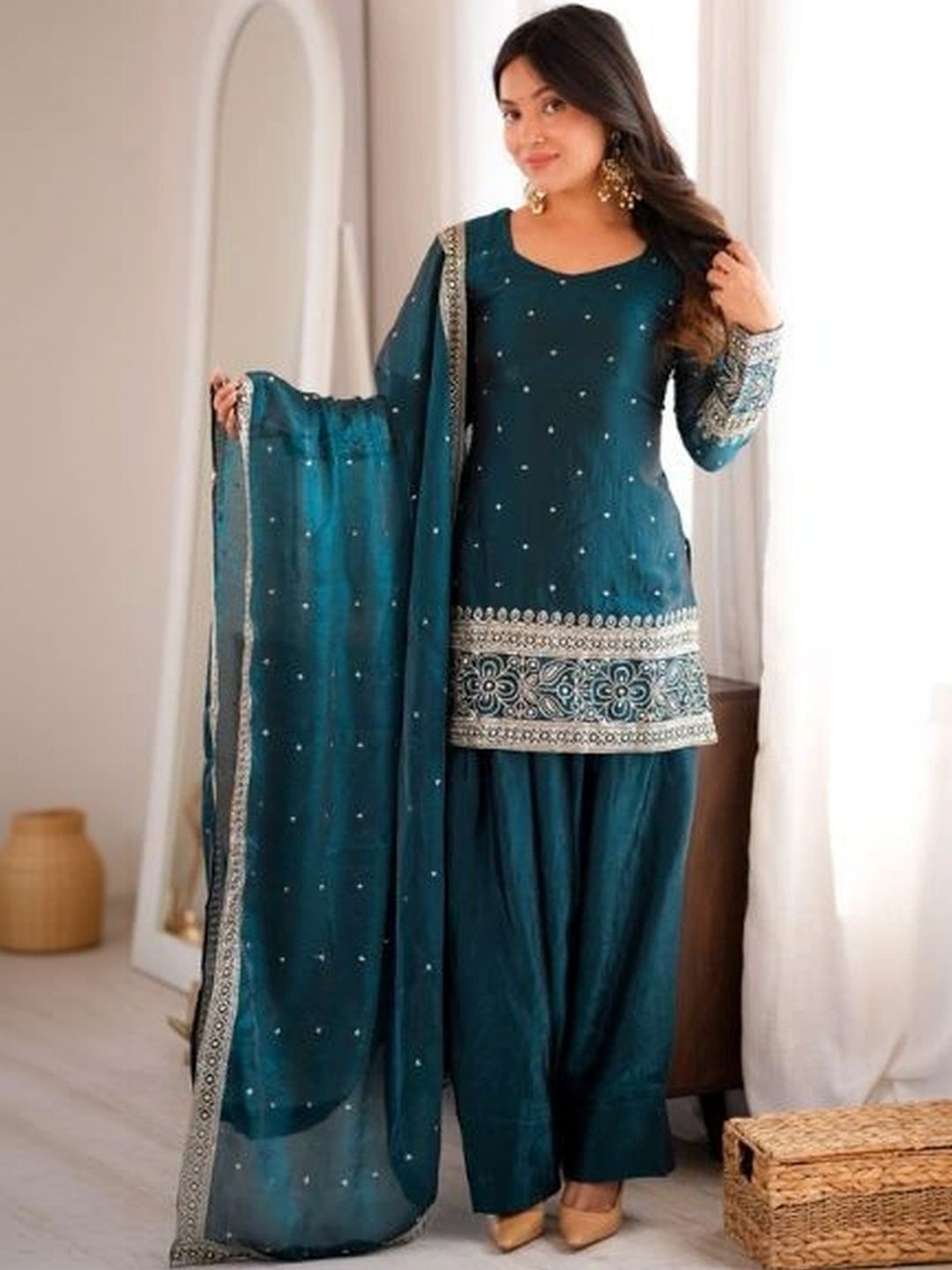 all about you Women Ethnic Motifs Embroidered Regular Thread Work Kurta with Patiala & With Dupatta-picture-50