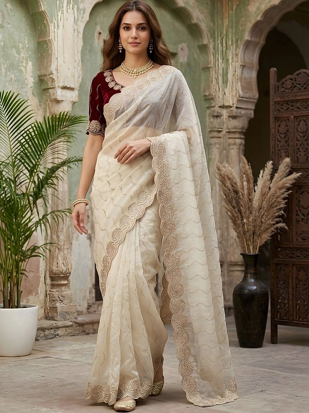Mitera Ethnic Motifs Embroidered Silk Blend Heavy Work Saree-picture-17