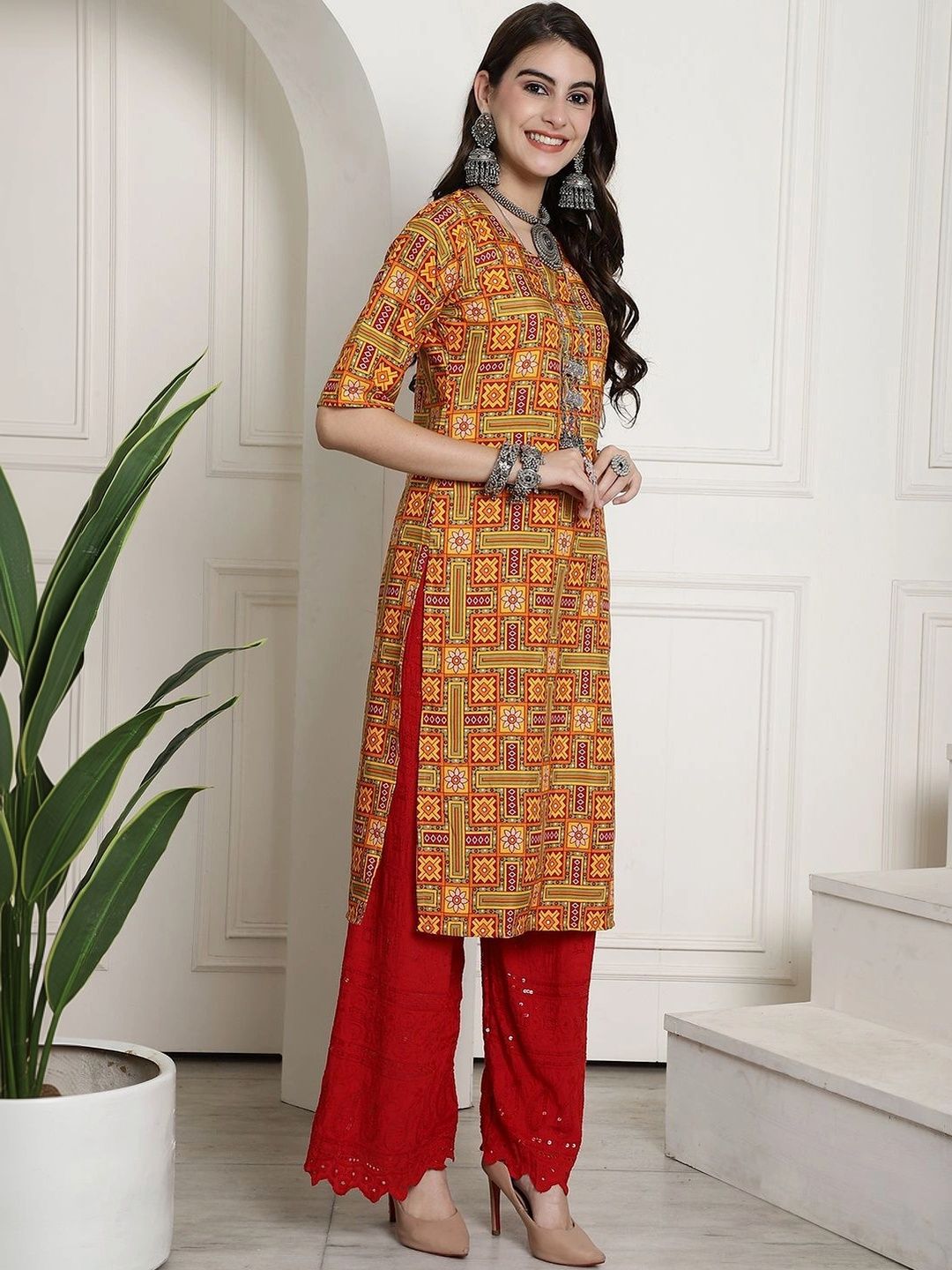 HERE&NOW Women Ethnic Motifs Printed Crepe Kurta-picture-41