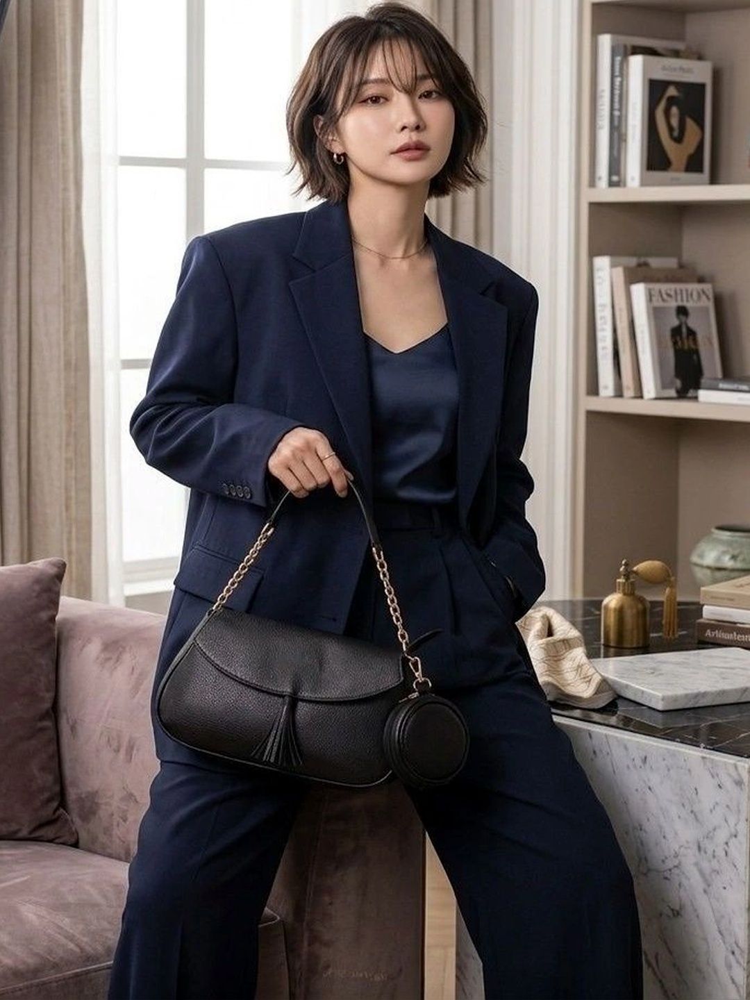 AshcrafZee Textured PU Sling Bag with Tasselled-image-44