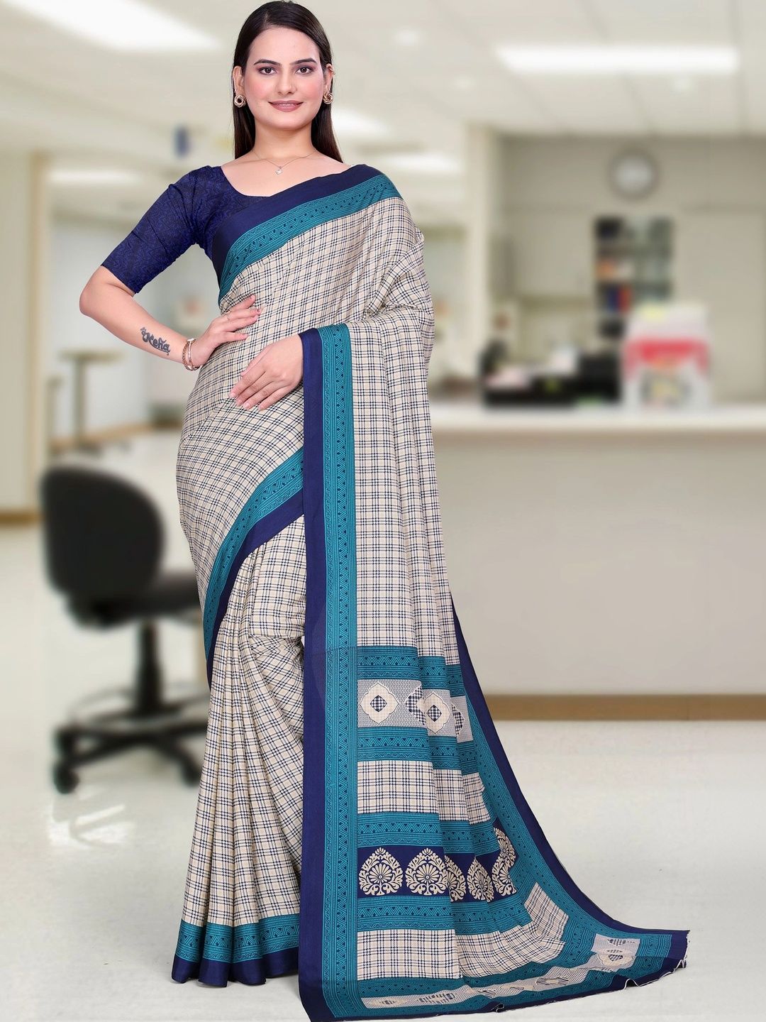 all about you Checked Poly Crepe Designer Saree-picture-26