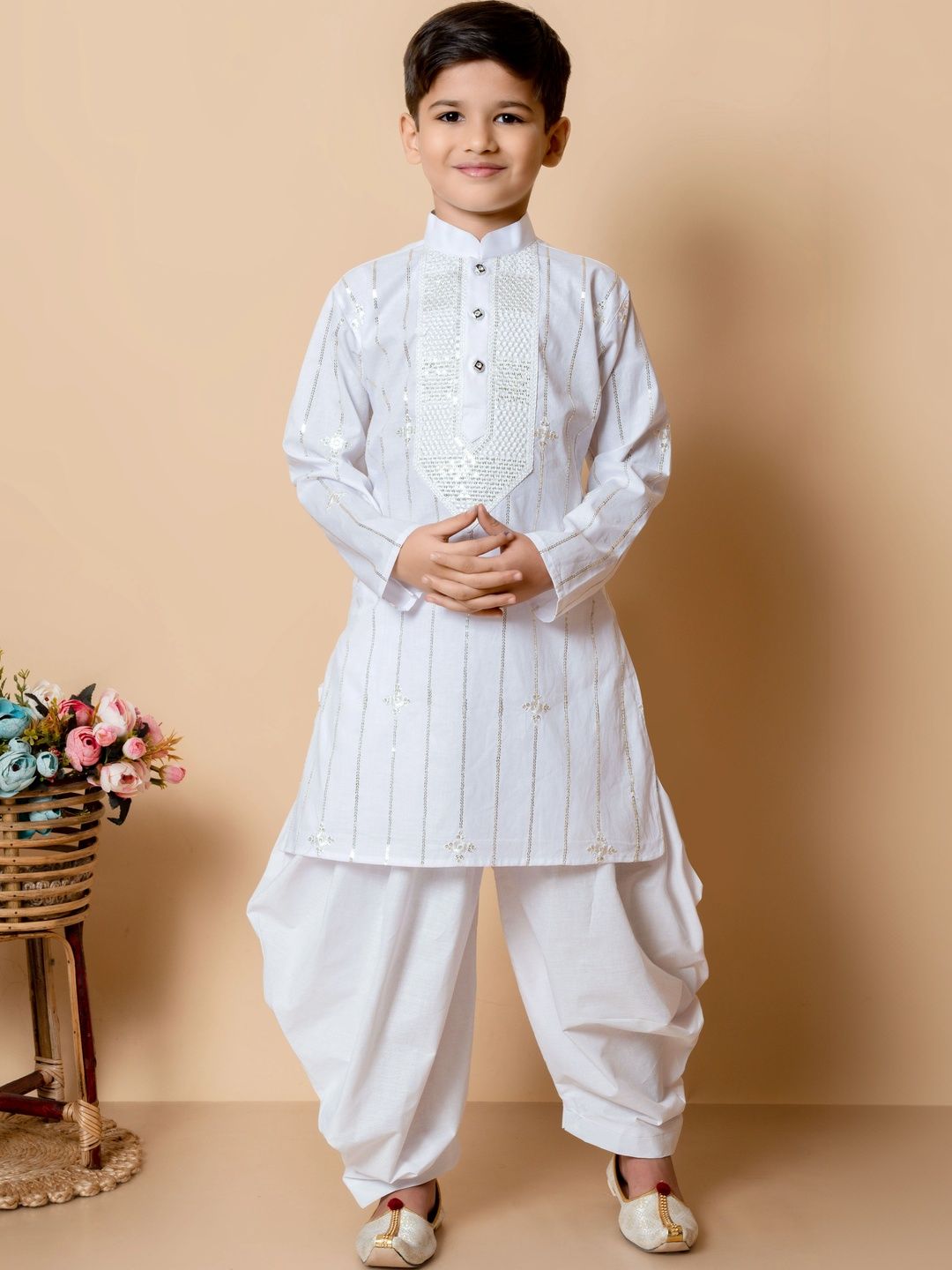 TAKE STYLE Boys Ethnic Motifs Embroidered Regular Sequinned Kurta with Dhoti Pants-picture-27
